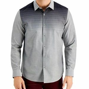 Alfani Mens Croydon Woven Regular Fit Button Down Shirt Black/Gray Size XL